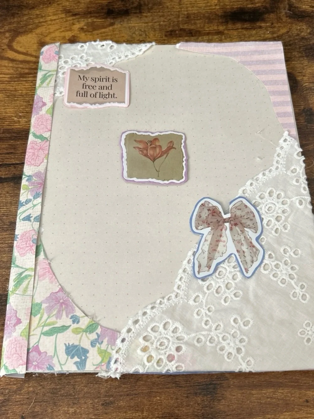 Floral Lace Journal Cover - Pink & Cream Decorative Notebook Handmade